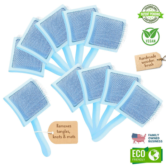 10 Pack - Curved Large Slicker Brush - Baby Blue - Flying Pawfect Store