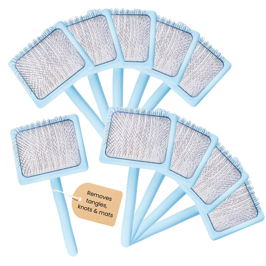 10 Pack - Flat Large Slicker Brush - Baby Blue - Flying Pawfect Store