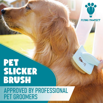 Flying Pawfect curved slicker brush with fine stainless steel pins for gentle grooming