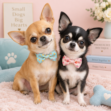 Two cute Chihuahuas sitting on a fluffy pink blanket