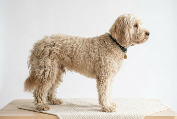 A white dog with mats on one side