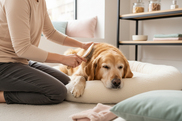 Brushing an old dog with arthritis without causing pain