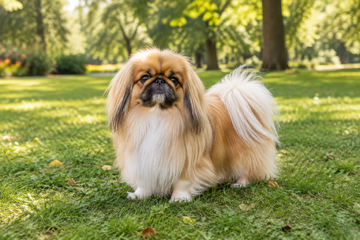 Pekingese dog outside on the grass