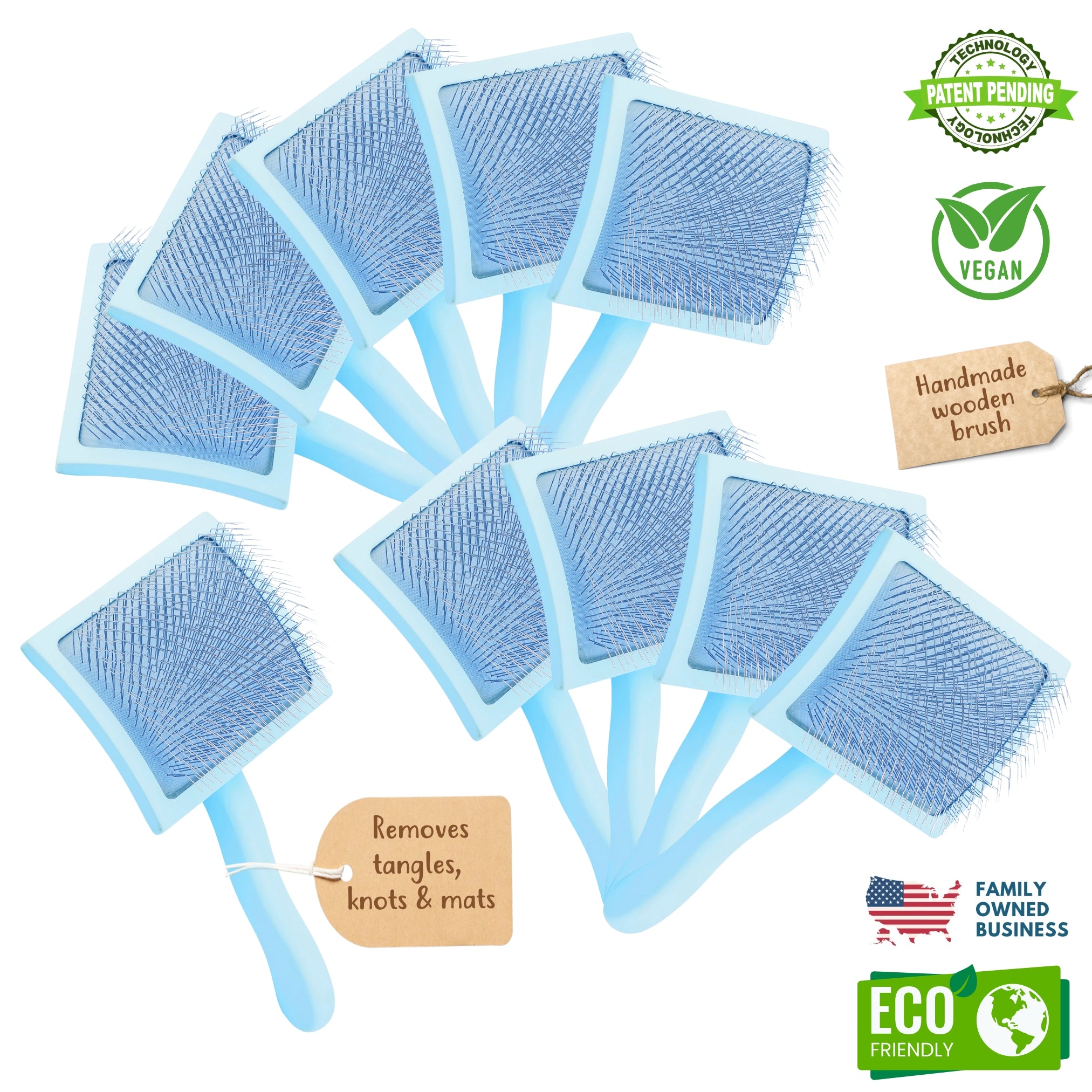 10 Pack - Curved Large Slicker Brush - Baby Blue