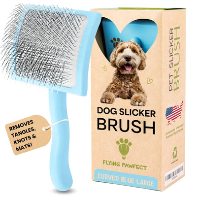 [BL] Flying Pawfect baby blue large curved slicker brush for doodles and long haired dogs