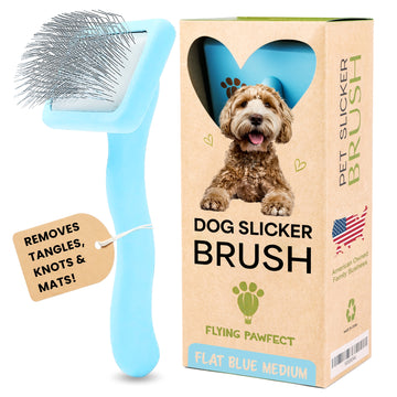 [FBM] Flying Pawfect baby blue medium flat slicker brush for dogs