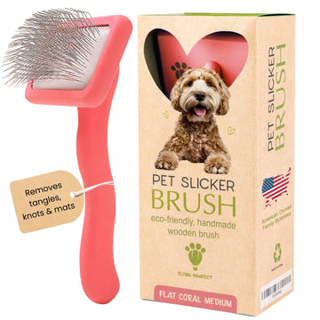 Flat Slicker Brush - Coral - Medium