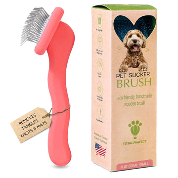 Flat Slicker Brush - Coral - Small Pet Brush