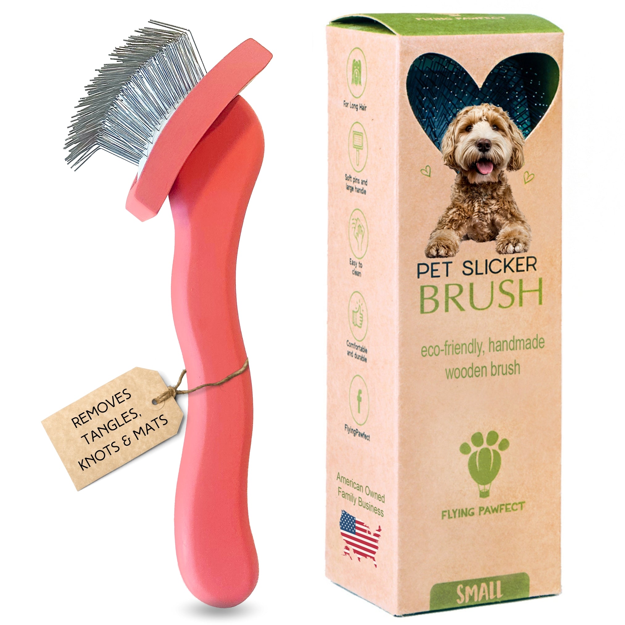 Curved Slicker Brush - Coral - Small Pet Brush
